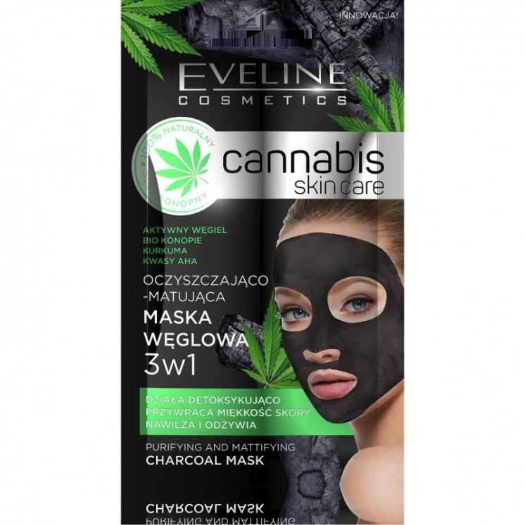 Eveline Cannabis 3in1 Charcoal Cleansing and Mattifying Face Mask 7 ml