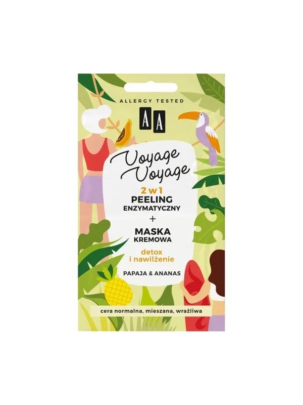 AA VOYAGE VOYAGE 2w1 Peeling kremowy + Maska kremowa Detox i nawilżenie Papaja & Ananas 2x5 ml