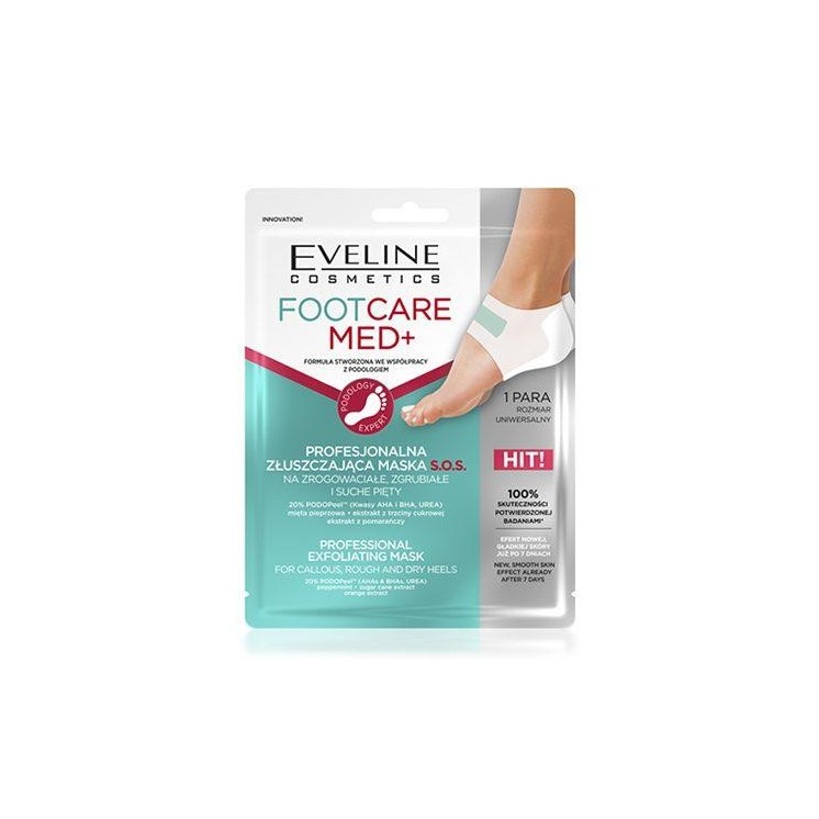 Eveline Footcare Med+ Professioneel exfoliërend SOS Masker voor eeltige, verdikte en droge hielen 1 paar
