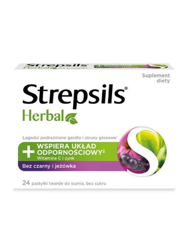 Strepsils Herbal Pastylki do ssania bez cukru Czarny Bez i Jeżówka 24 pastylki