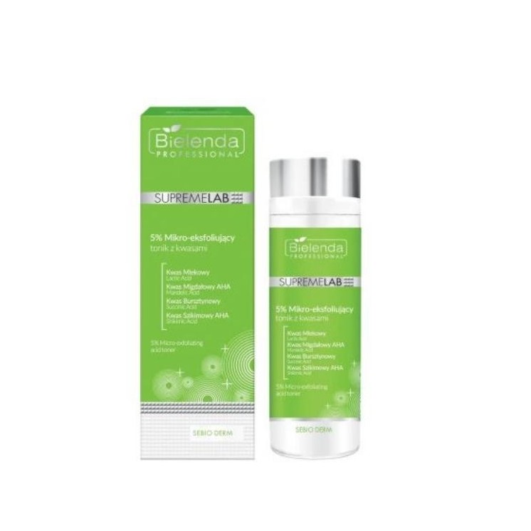 Lotion tonique pour le visage Bielenda SUPREMELAB Sebio Derm avec 5 % d'acides micro-exfoliants