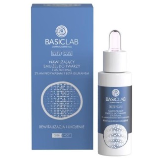 Gel hydratant visage Emu-Facial BasicLab Esteticus à 4 % d'ectoïne, acides aminés et bêta-glucane, revitalisant et apaisant, 30 