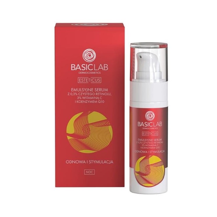 BasicLab Esteticus emulsie Serum met 0,3% pure Retinol, 3% Vitamine C vernieuwing en stimulatie 30 ml