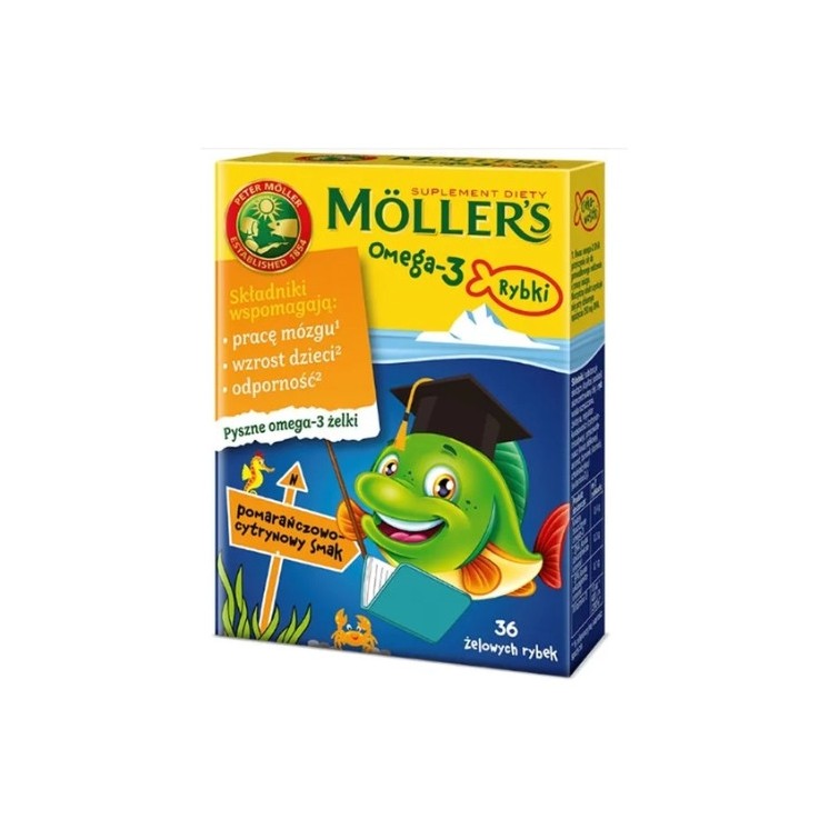 Moller's Omega-3 Fish Jelly beans with orange-lemon flavor 36 pieces