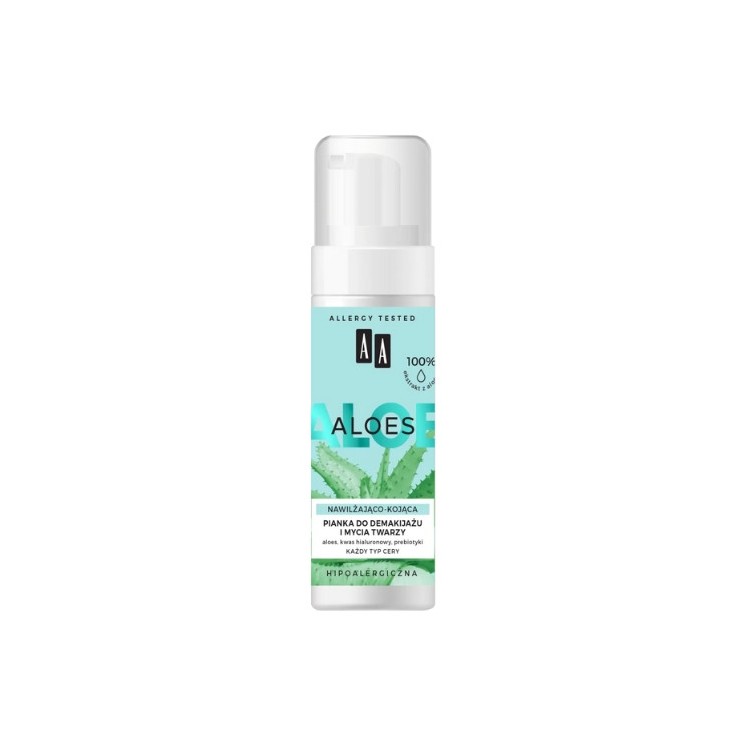AA Aloe 100% Aloe vera extract Moisturizing and soothing foam for removing makeup and washing the face 150 ml