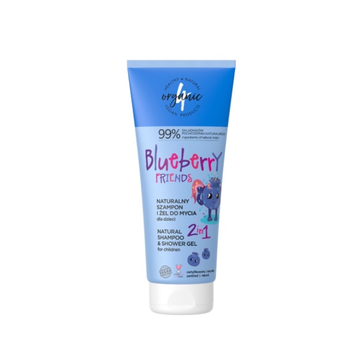 4Organic Blueberry Friends natuurlijke shampoo en wasgel voor kinderen 2in1 200 ml