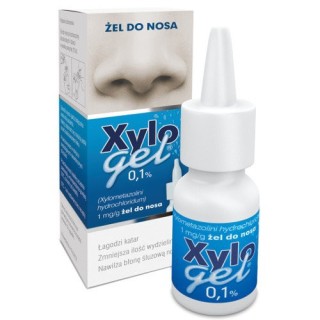 Xylogel 0 1% neusgel in een flesje met een dispenser van 10 ml