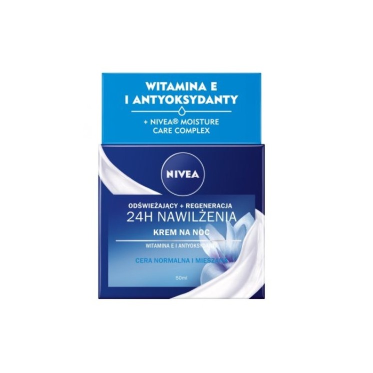 Nivea 24H Moisturizing Нічний крем для обличчя Нормальна та комбінована шкіра 50 мл