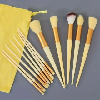 Set of professional Yellow makeup brushes, 13 pieces