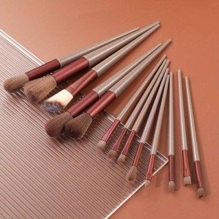 A set of professional Pink Red makeup brushes, 13 pieces