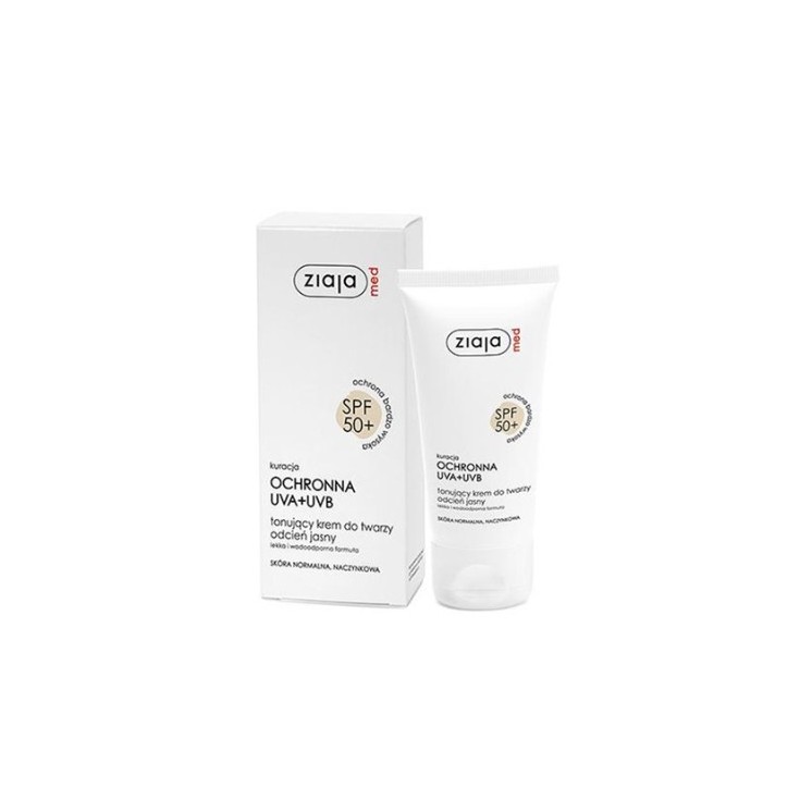 Ziaja Med SPF 50+ Crème teintée pour le visage pour peaux normales et vasculaires Teinte claire 50 ml