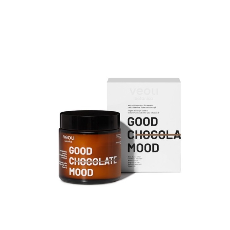 Veoli Botanica Good Chocolate Mood vegane Körpermassagekerze mit 40 % Sheabutter und Vitamin E 100 ml