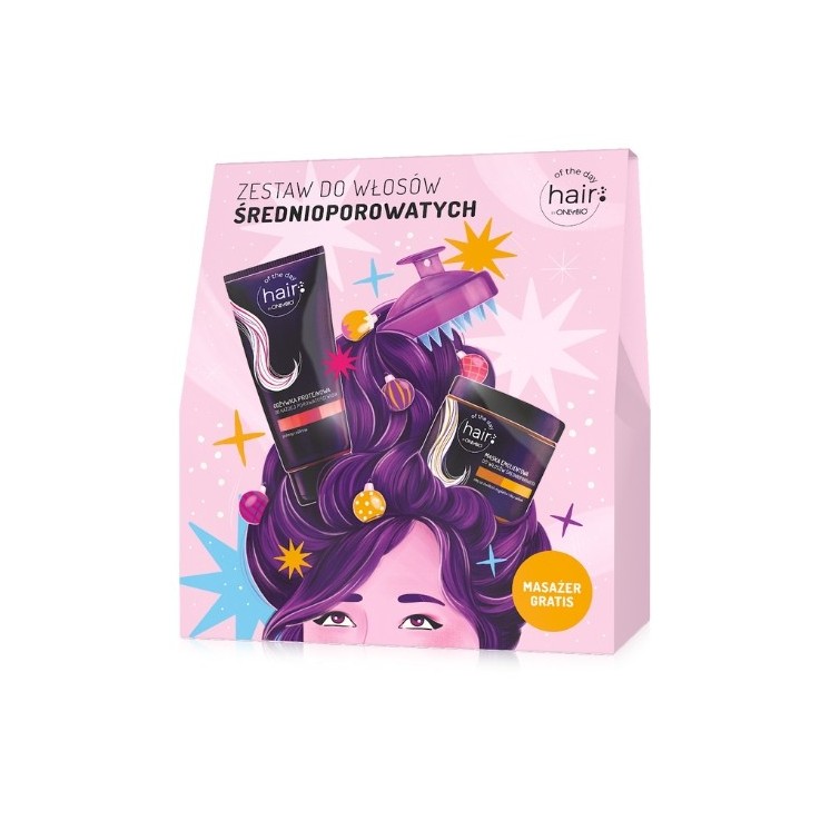 OnlyBio Hair of the day Set für Haare mit mittlerer Porosität: Spülung + Maske + Massagegerät Gratis