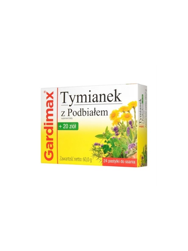 Gardimax Pastylki na ból gardła Tymianek z Podbiałem + 20 ziół 24 pastylek