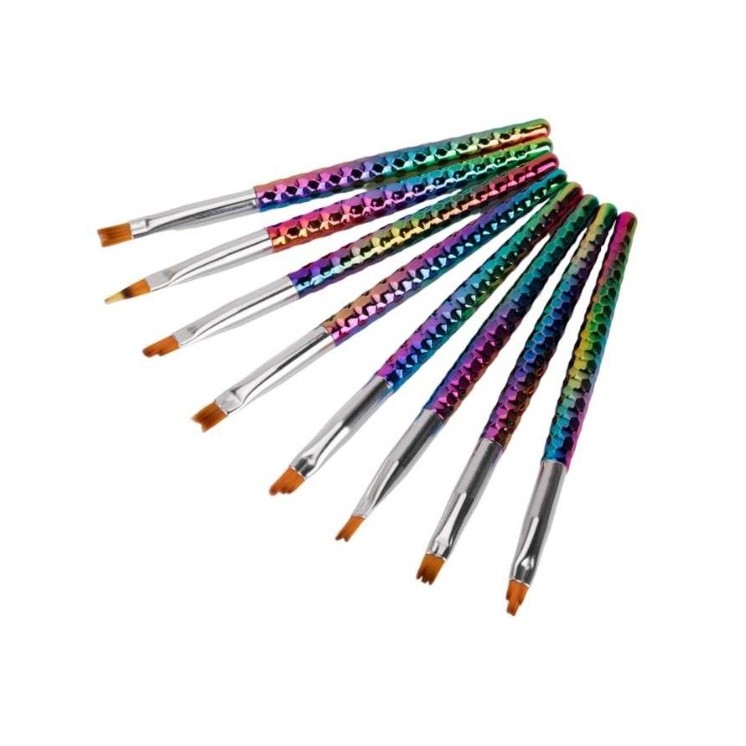 MollyLac Set of ombre and nail art brushes with a rainbow handle, 8 pieces