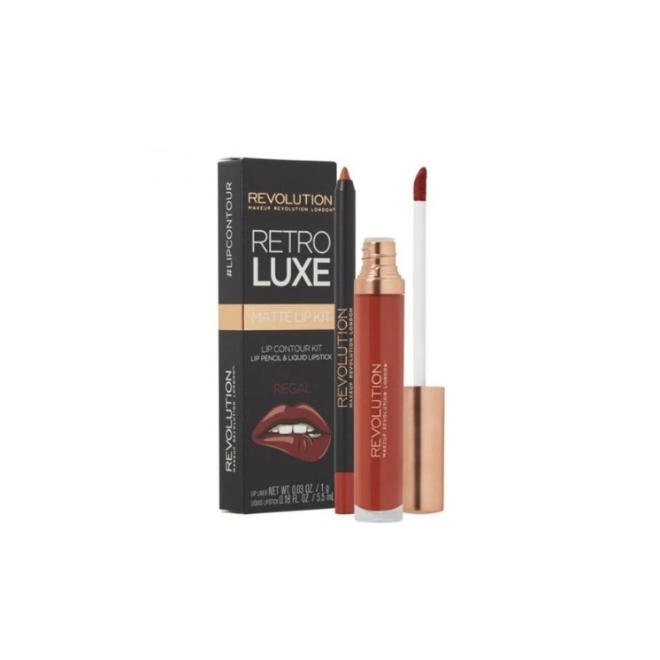 Makeup Revolution Retro Luxe Matte Kit Königliches Lippen-Make-up-Set: Lipgloss 5 ml + Lippenstift 1 g