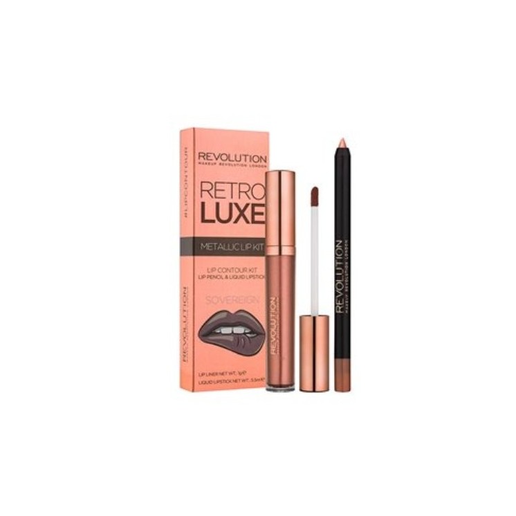 Revolution Retro Luxe Metallic Kit Sovereign lip makeup set: Lip gloss 5 ml + Lip pencil 1 g