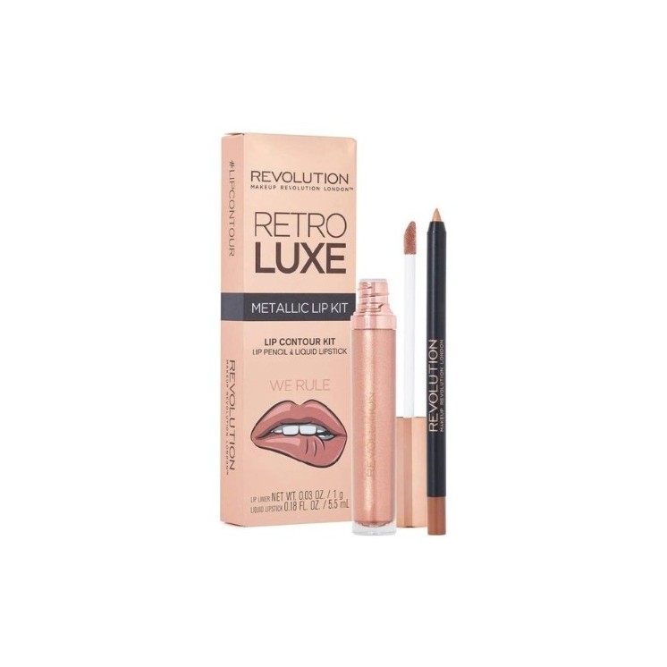 Revolution Retro Luxe Metallic Lip Kit We Rule lip makeup set: Lip gloss 5 ml + Lip pencil 1 g