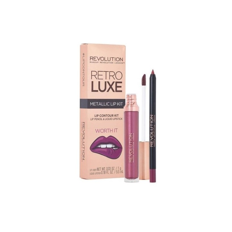 Makeup Revolution Retro Luxe Metallic Lip Kit Worth It Lippen-Make-up-Set: Lipgloss 5 ml + Lippenstift 1 g