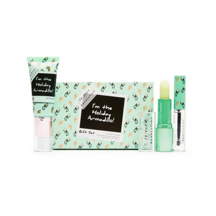 Makeup Revolution XMASS x Friends Holiday Armadillo Trio-cadeauset: lippenbalsem, wenkbrauwgel en vloeibare bronzer