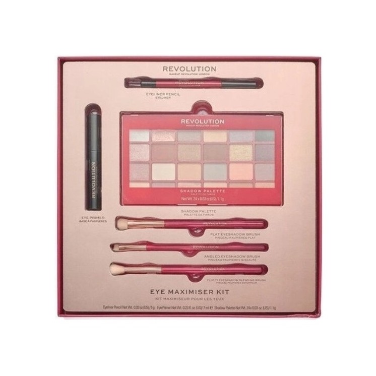 Revolution Eye Maximiser Kit Gift Set: Oogschaduwpalet, Eyeliner, Oogschaduwprimer en 3 make-upborstels