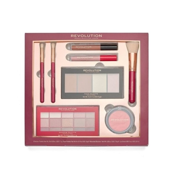 Revolution Reloaded Gift Set: oogschaduwpalet, gezichtspalet, blush, 2 lipgloss en 3 make-upborstels