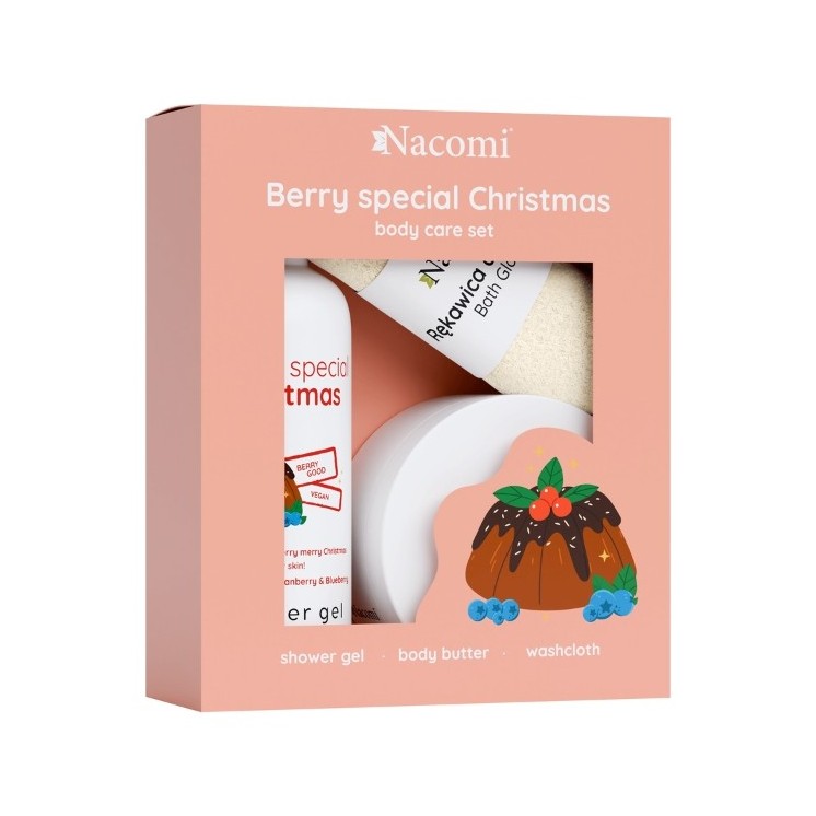 Nacomi Body Care set Cranberry and Berry Гель для душу 300 мл + Масло для тіла 100 мл + Рукавиця для ванни