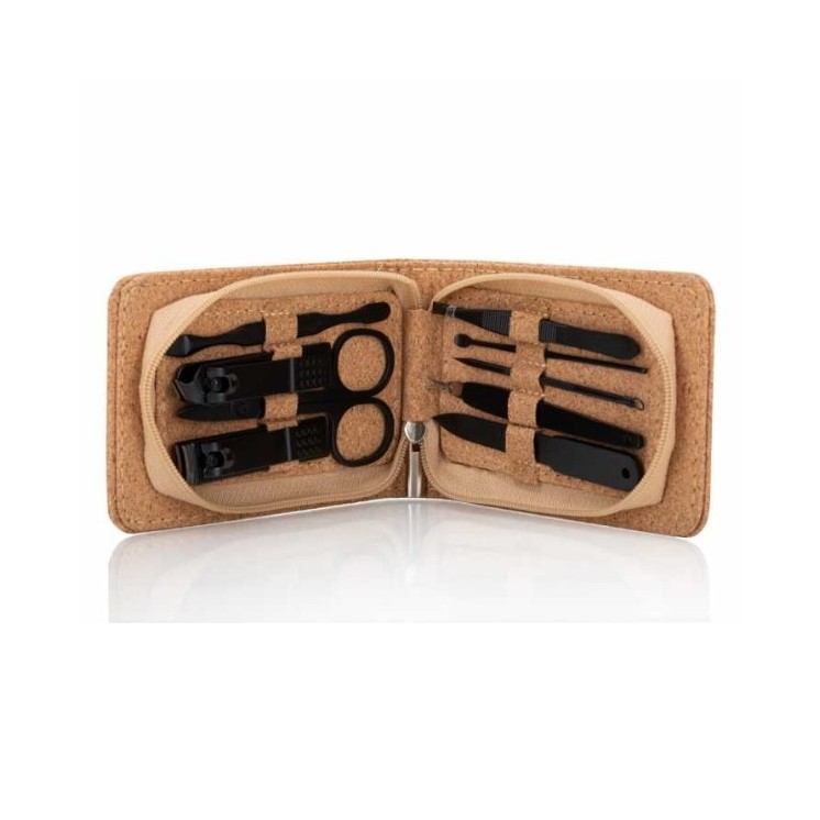 Набір з 9 косметичних аксесуарів для manicure , pedicure та корекції брів в корковому футлярі