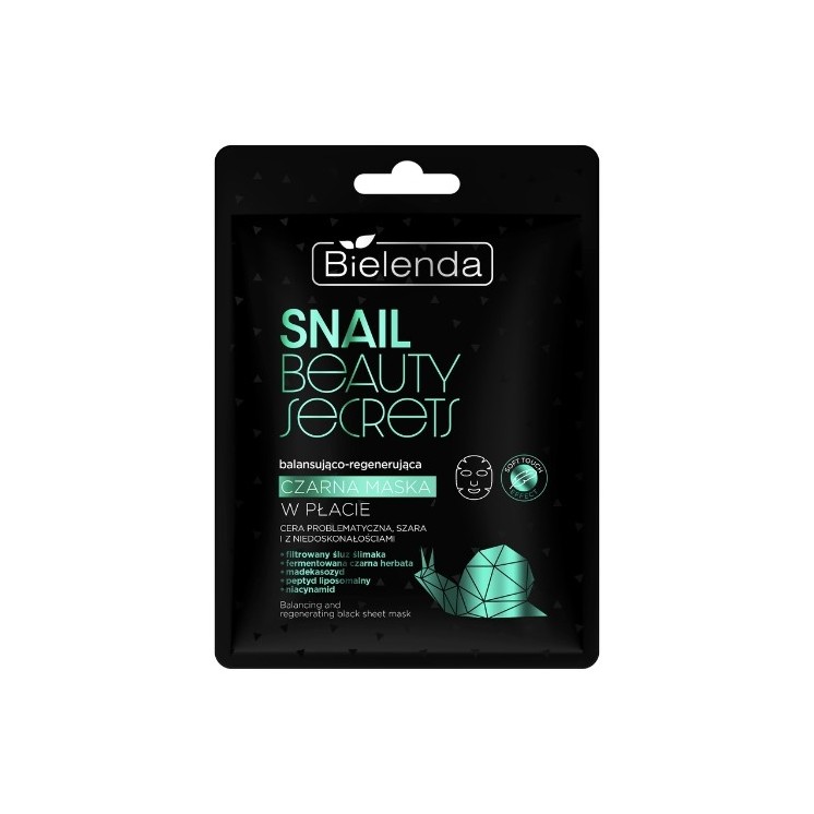 Bielenda SNAIL BEAUTY SECRETS Balancing and regenerating black sheet mask with filtered snail slime 1 piece