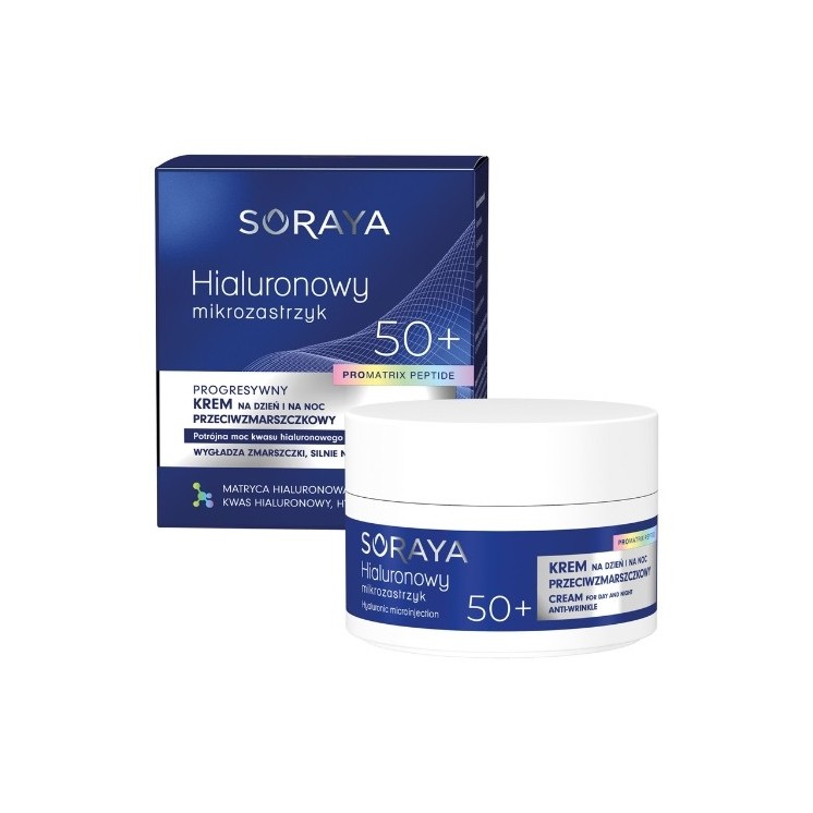 Soraya Hyaluronic micro injection Progressive anti-wrinkle cream 50+ for day and night, hyaluronic acid and nutripeptides 50