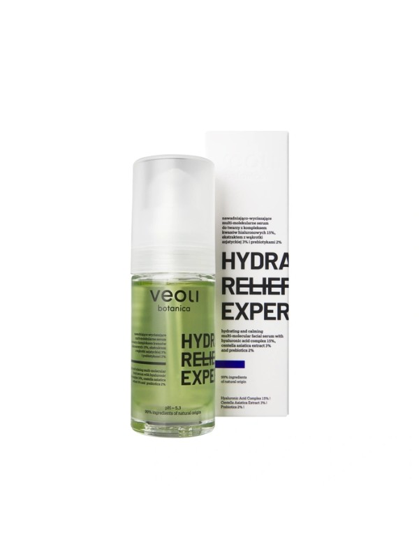 Veoli Botanica Hydra Relief Expert multi-molekularne Serum do twarzy z kompleksem kwasów hialuronowych 15% 30 ml