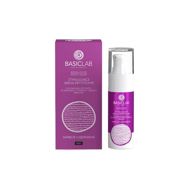 BasicLab Esteticus stymulujące Serum peptydowe do twarzy na noc 15% kompleksu peptydów 30 ml