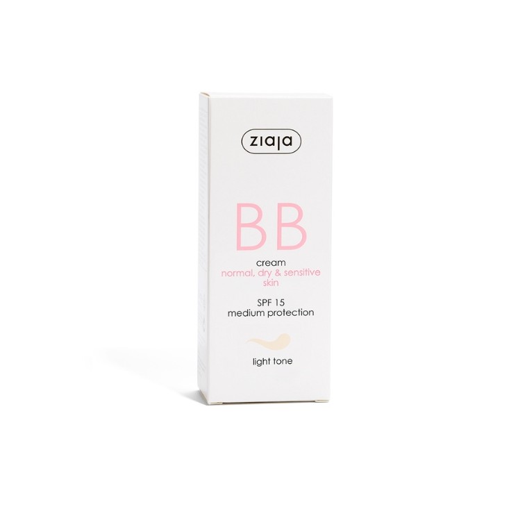 Ziaja BB Crème Visage Active Anti-Imperfections pour Peaux Normales, Sèches et Sensibles SPF15 Teinte Claire 50 ml
