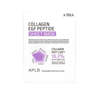Ensemble de 10 masques en tissu APLB Collagen et aux peptides EGF, hydratants et raffermissants pour le visage (25 ml).