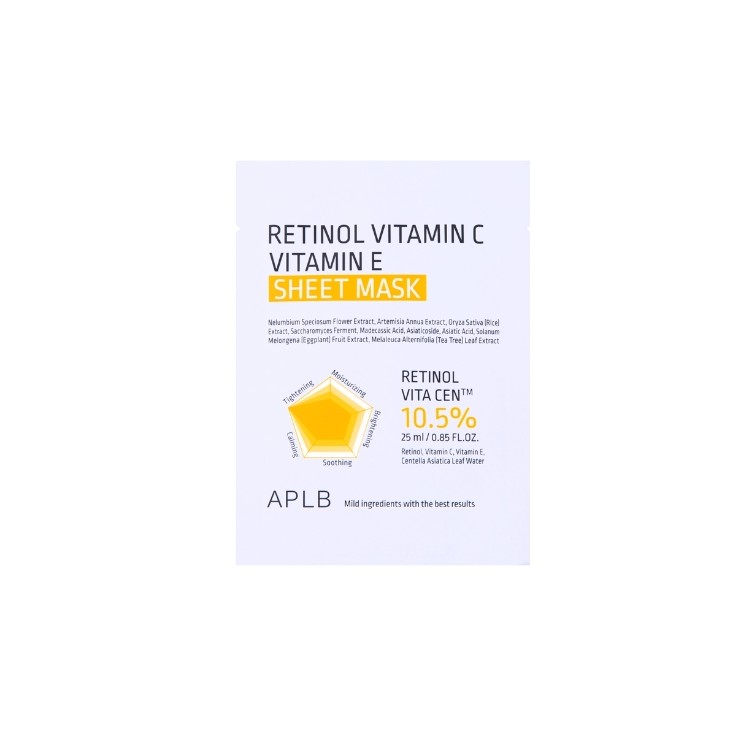 Masque en tissu APLB Retinol rétinol, à la vitamine Vitamin C et à la vitamine E - 1 pièce - 25 ml