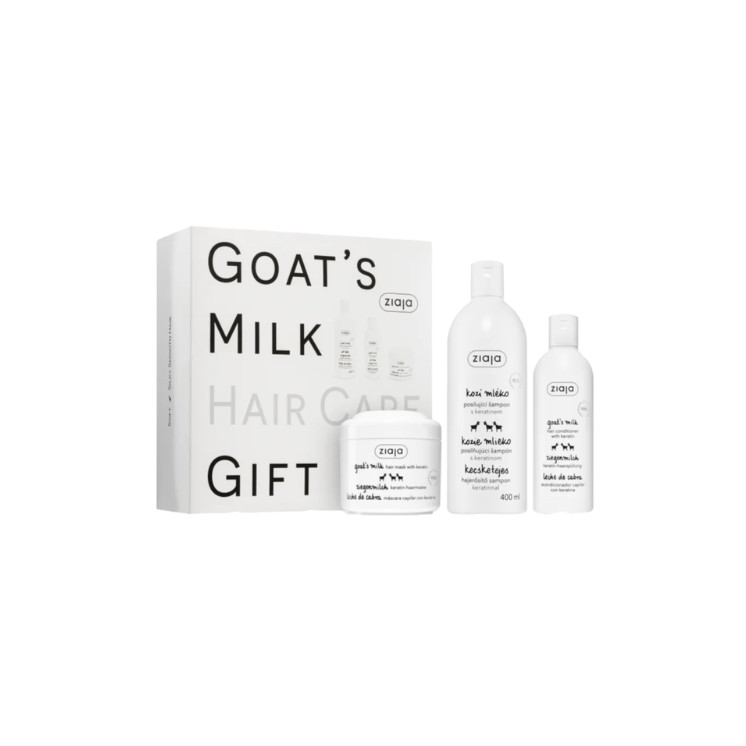 Ziaja Haarpflege-Geschenkset mit Ziegenmilch: Shampoo 400 ml + Spülung 200 ml + Maske 200 ml
