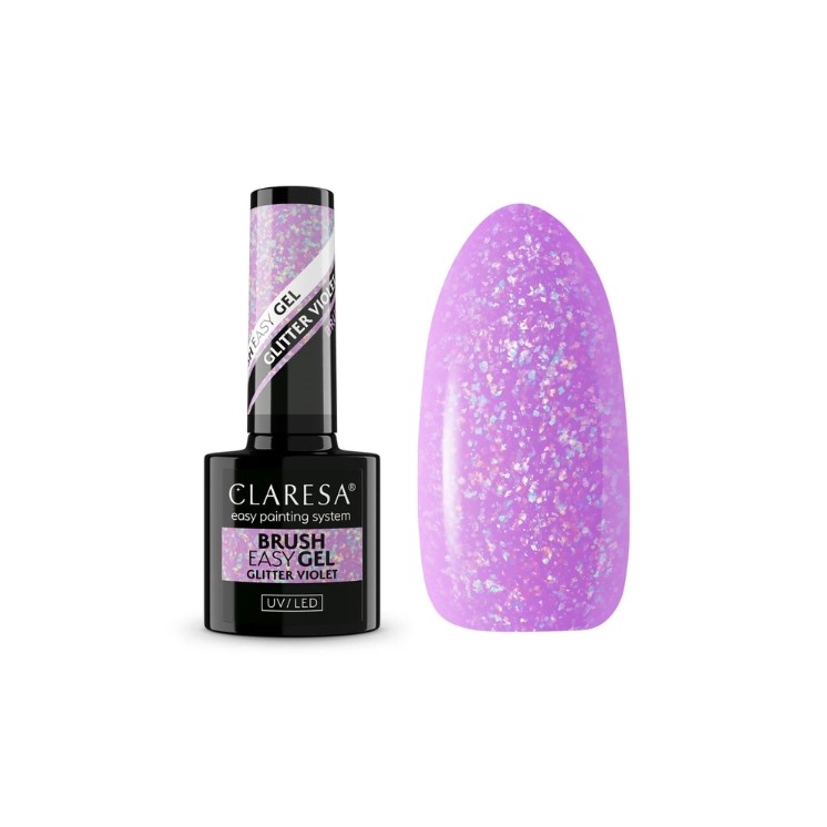 Gel pailleté Claresa Brush Easy Gel en flacon avec pinceau, Violet 5 g