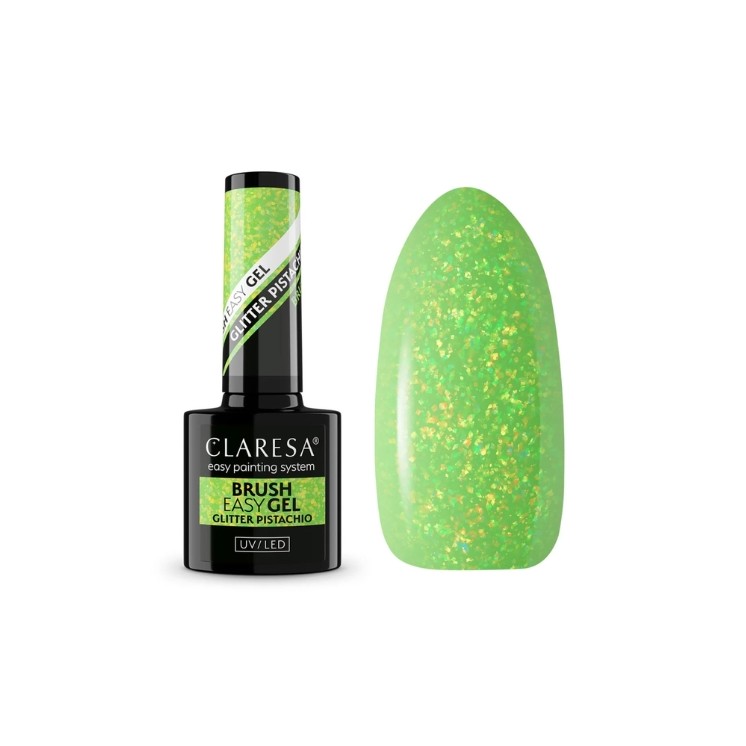 Claresa Brush Easy Gel Glitter Gel in een flesje met een kwastje Pistachio 5 g