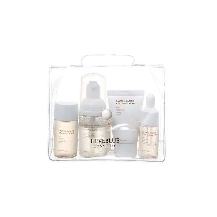 Heveblue Salmon Caring Centella Spezial-Reiseset, Zestaw Miniatur 30 ml + 25 ml + 13 ml + 0 ml