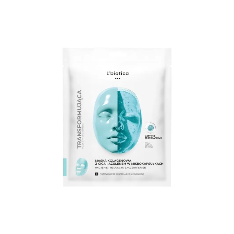 Колагенова тканинна маска для обличчя L'Biotica Soothing and Redness Redness Reducing Collagen Face Mask з Cica 1 шт.