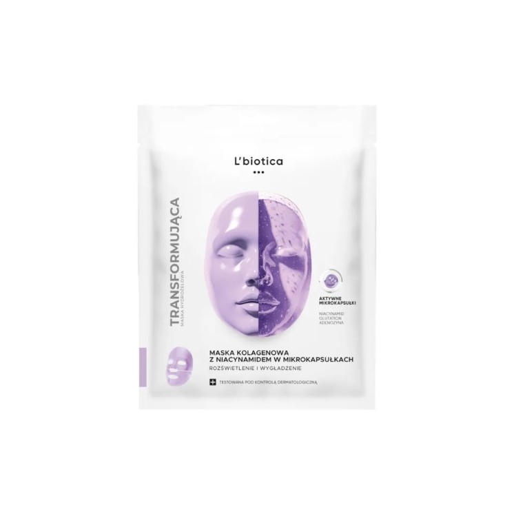 Masque visage en tissu au collagène éclaircissant et lissant L'Biotica sans cyclamine 1 pièce.
