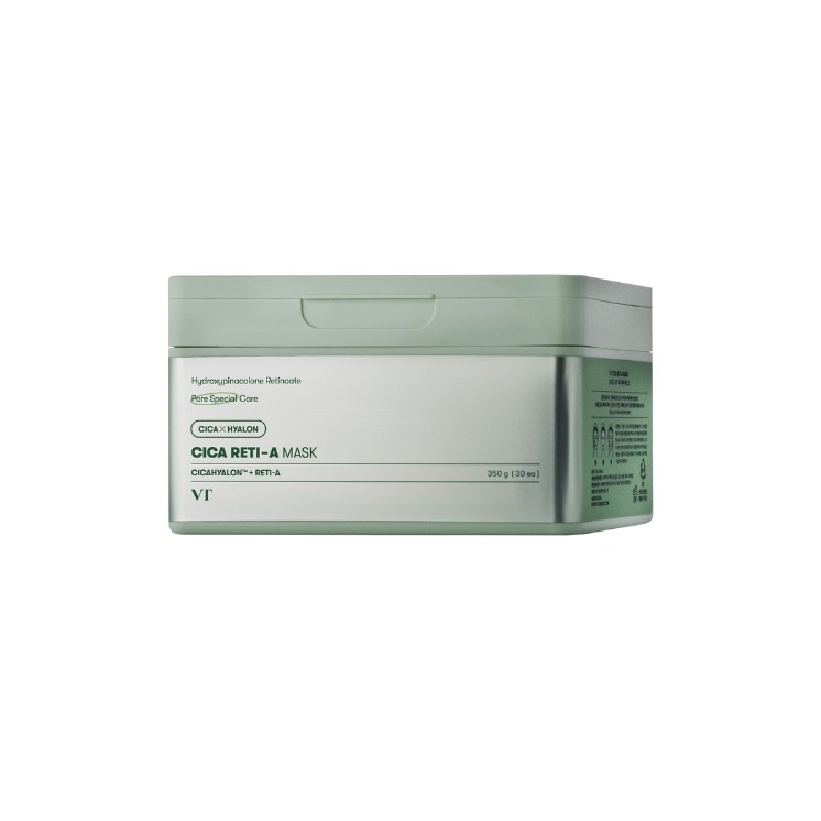 VT Cosmetics CICA Reti-A Maskerset met hydraterende en exfoliërende gezichtsmaskers in sheetvorm, 30 stuks, 350 g