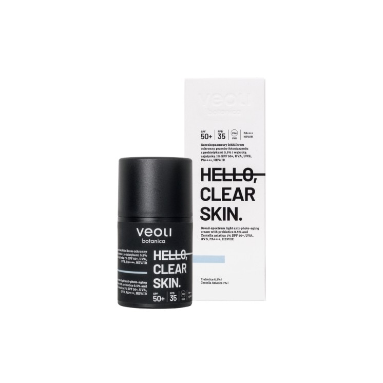 Veoli Botanica Hello , Clear Skin Crème Protectrice Légère contre le photo-vieillissement SPF50 + avec prébiotiques 5 % 50 ml