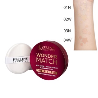 Fond de teint cushion Eveline Wonder Match à la niacinamide /02W/ Vanilla 15 g