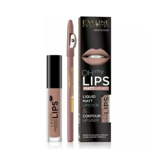 Eveline OH My Lips Pomadka matowa w płynie 4,5 ml + Konturówka do ust zestaw /01/ Neutral Nude