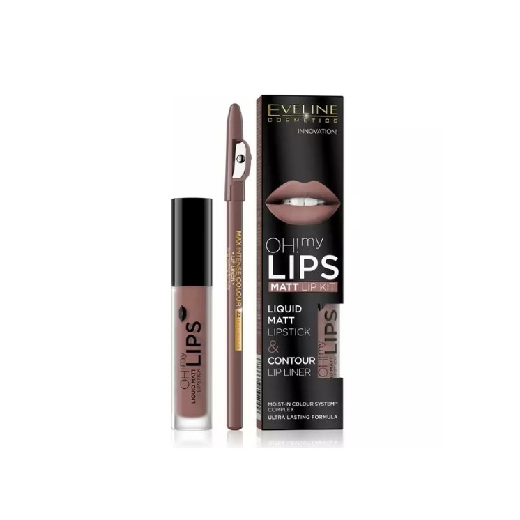 Eveline OH My Lips Rouge à lèvres liquide mat 4,5 5 ml + Crayon à lèvres /02/ Chocolate Milky