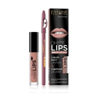 Eveline OH My Lips Matte Liquid Lipstick 4.5 5 ml + Lip Liner Set /08/ Lovely Rose