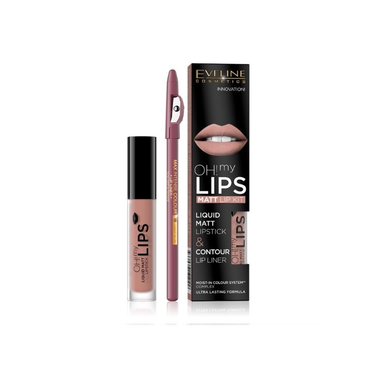 Eveline OH My Lips Pomadka matowa w płynie 4,5 ml + Konturówka do ust zestaw /08/ Lovely Rose