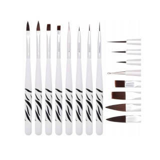 Ensemble de 8 pinceaux pour décorations acryliques, gel et zébrées