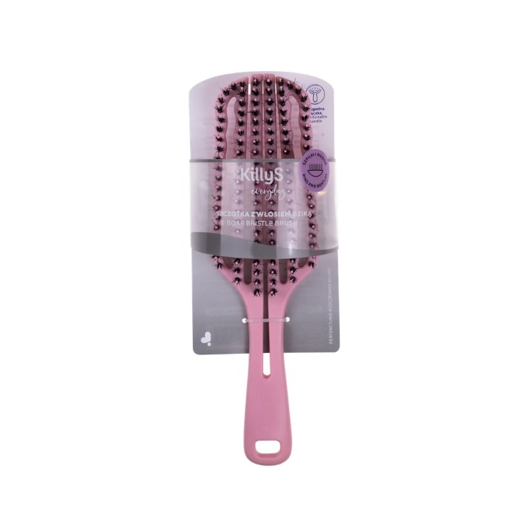 Brosse à cheveux KillyS en poils de sanglier roses, 1 pièce.